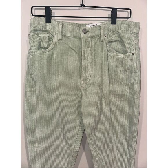 Reformation Pants Womens Size 26 Mint Green Rowan High Rise Relaxed Corduroy - Picture 2 of 5